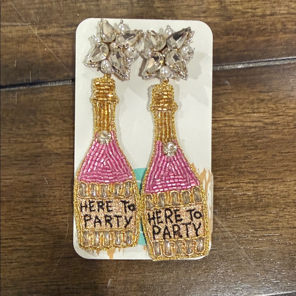Here to Party Gold and Pink Beaded Party Earrings